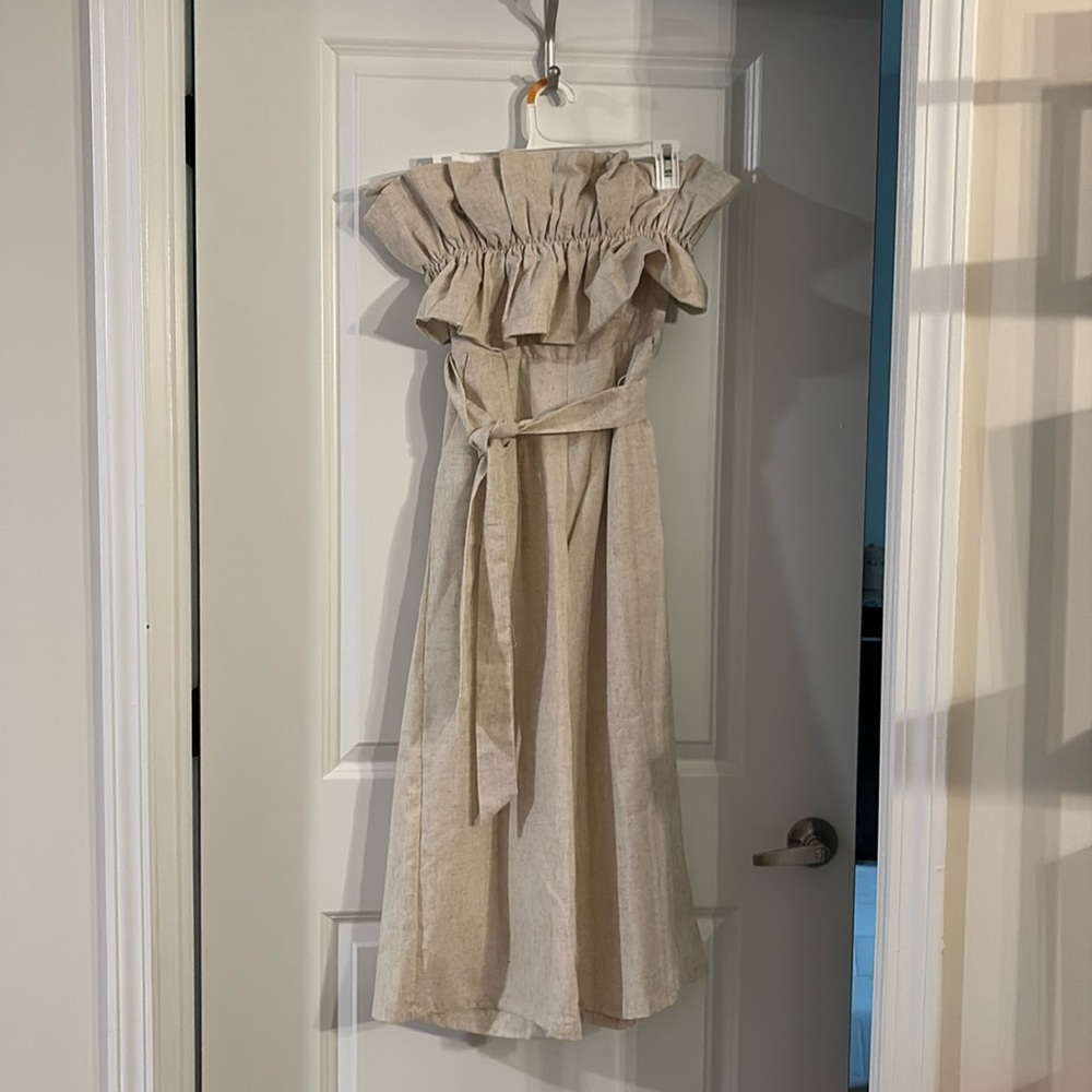 Linen Strapless Ruffle Jumpsuit